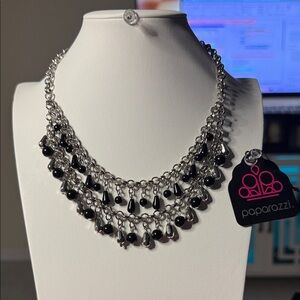 Paparazzi Chic Silver and Black Beaded Necklace